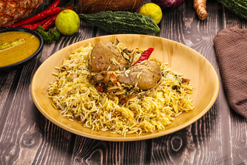 Indian chicken biryani with basmati rice