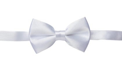 White satin bow tie, centered, isolated on black ground