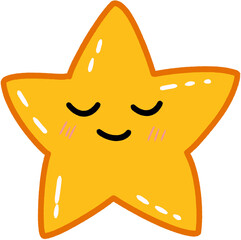 Bright Happy Cartoon Star with Peaceful Expression and Small Surrounding Stars for Nursery Art and Cute Stickers