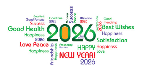 Happy New Year 2026 best wishes decoration. new year eve 2026 green typography design.