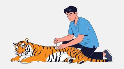 A Veterinarian Treating an Injured Tiger with Medical Care