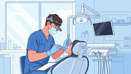 Dentist examining patients teeth during a dental checkup