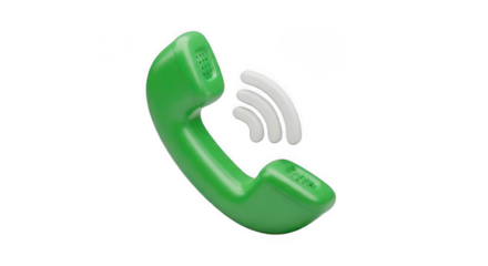 Green 3d telephone receiver, sound waves, contact us symbol