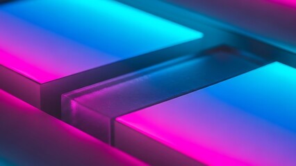 Obraz premium Surreal macro perspective of glowing geometric forms in a cybernetic world with vibrant neon illumination