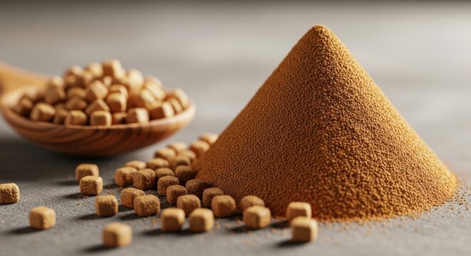 Coffee beans and star anise with cinnamon sticks are dark brown ingredients - Powered by Adobe