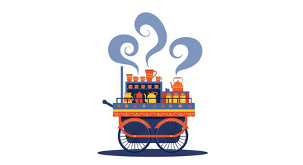 Colorful Vector Illustration of Indian Street Chai Tea Vendor Cart (Chai Wala Thela)