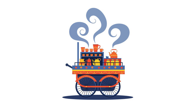 Colorful Vector Illustration of Indian Street Chai Tea Vendor Cart (Chai Wala Thela)