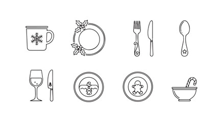 Collection of festive christmas themed tableware and drinkware silhouette