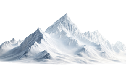 Majestic snow covered mountain peaks against a transparent background