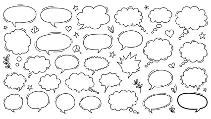 Fototapeta premium Hand drawn speech bubbles and thought bubbles collection with various shapes and styles