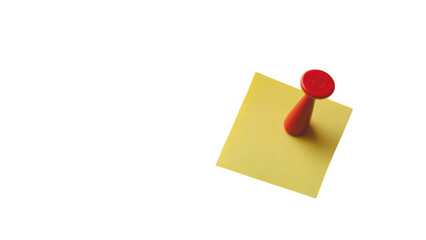 A bright yellow sticky note attached to a transparent background with a red thumbtack