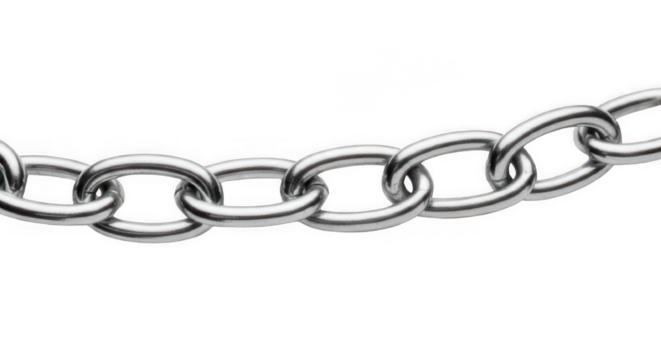 Strong silver metal chain links connected, symbolizing security