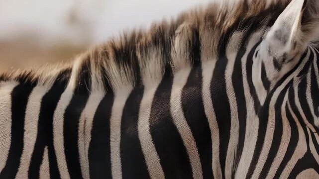 Close-up of a zebra's striped coat and eye
