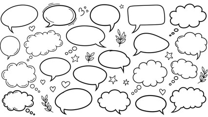 Fototapeta premium Hand drawn speech bubbles and thought bubbles doodle style vector illustration