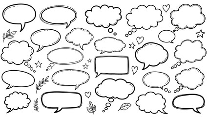 Fototapeta premium Hand drawn speech bubbles and thought bubbles in black and white style
