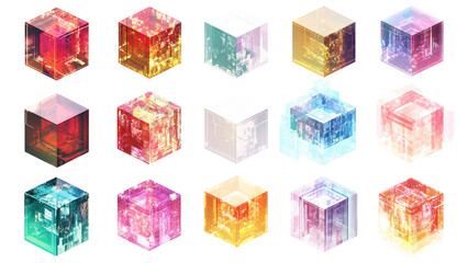 Collection of luminous faceted gemstones in various vibrant colors against a transparent background