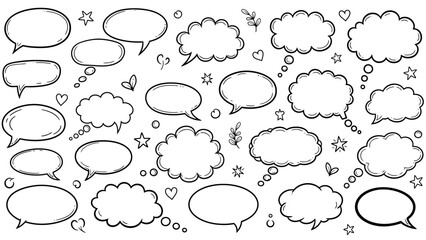 Fototapeta premium Hand drawn speech bubbles and thought bubbles doodle set for creative projects