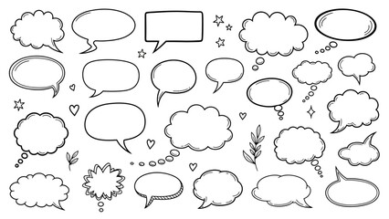 Obraz premium Hand drawn speech bubbles collection in black and white doodle style