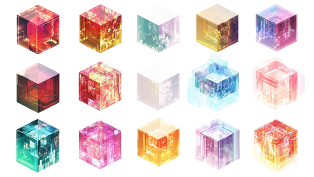 Collection of luminous faceted gemstones in various vibrant colors against a transparent background