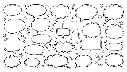 Fototapeta premium Hand drawn speech bubbles collection in black and white for graphic design
