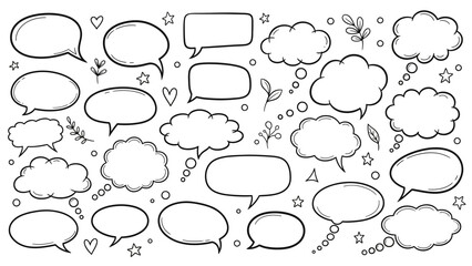 Fototapeta premium Hand drawn speech bubbles and thought bubbles collection with doodle elements