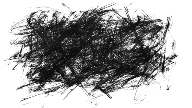 Abstract black grey chaotic texture with sharp spiky elements on a transparent background
