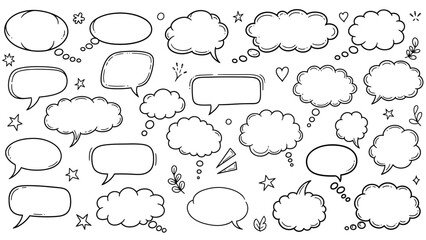 Fototapeta premium Hand drawn speech bubbles and thought balloons collection on white background