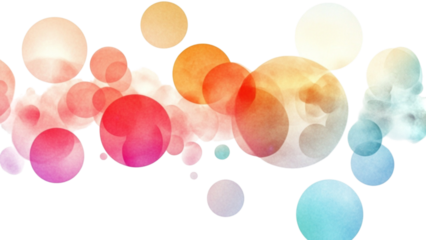 Abstract colorful floating spheres with soft glow on a transparent background