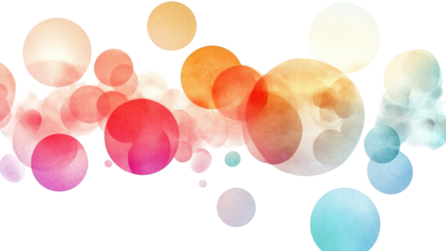 Abstract colorful floating spheres with soft glow on a transparent background