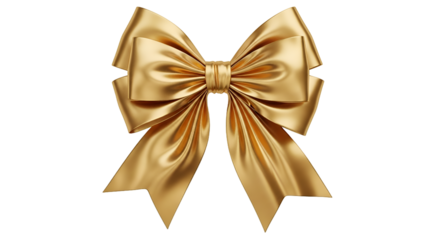 Luxurious Golden Satin Ribbon Bow with Reflective Folds on a Dark Background