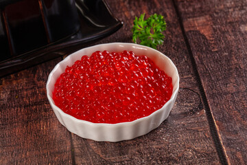 Salmon red caviar in the bowl