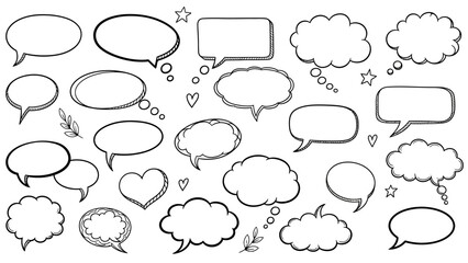Fototapeta premium Hand drawn speech bubbles set in various shapes and styles for communication