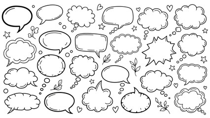 Fototapeta premium Hand drawn speech bubbles and thought bubbles collection on white background