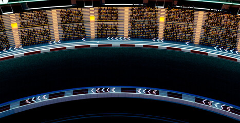 3d rendering racing circuit with empty track at night