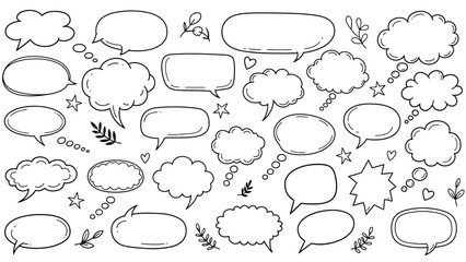 Fototapeta premium Hand drawn speech bubbles and thought balloons collection in black and white