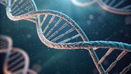 Quantum computing in healthcare concept. Molecular structure of DNA with a futuristic design against a blue background.