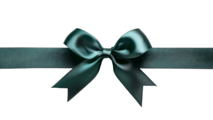 Elegant teal satin bow and textured ribbon on a transparent background