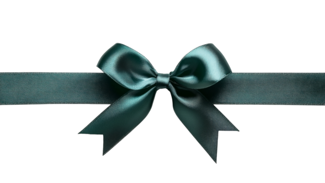 Elegant teal satin bow and textured ribbon on a transparent background