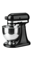 Glossy black stand mixer with stainless steel bowl