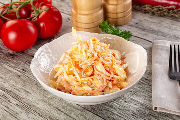 Vegan Coleslaw salad with cabbage and carrot