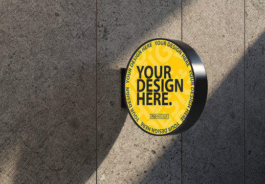 Round Store Signboard Lightbox Mockup on concrete Wall