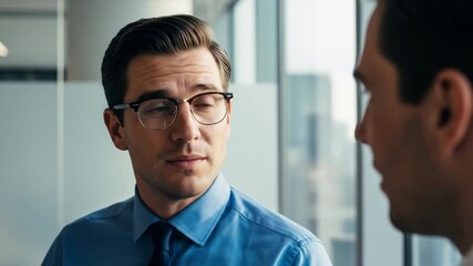 Professional men engaged in a serious conversation in a modern office