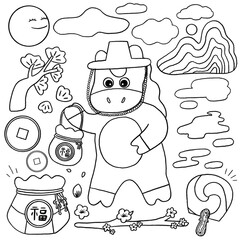 2026 새해 신년 붉은 말 과슈 라인드로잉 색칠공부(new year red horse line drawing coloring)