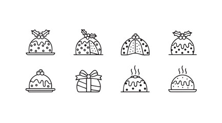 Collection of eight distinct christmas pudding and gift box silhouettes for festive design