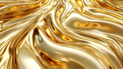 Luxurious rippling surface displays highly reflective golden metallic texture