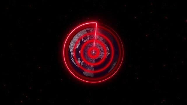 Glowing neon radar technology animation on transparent background. Simple Radar Scanning with radio waves. Hud call rader concept.