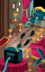 Fototapete Kinderzimmer A ghost comes out of the television. Vector cartoon horror illustration.   © ddraw