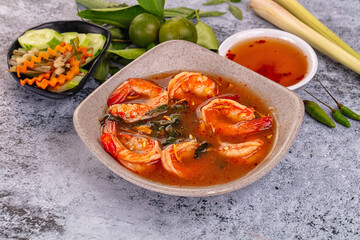Asian sour spicy soup with prawn