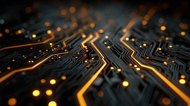 Neon circuit background glowing with motherboard lines and connections, stylized digital pattern in neon for tech visuals or science interfaces