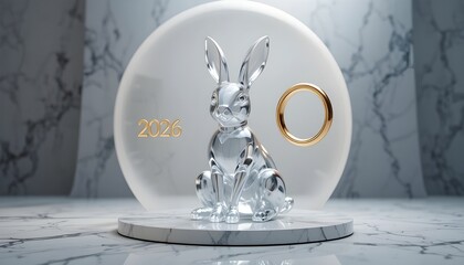Elegant crystal rabbit statue embodies prosperity and good fortune for the year 2026 celebration